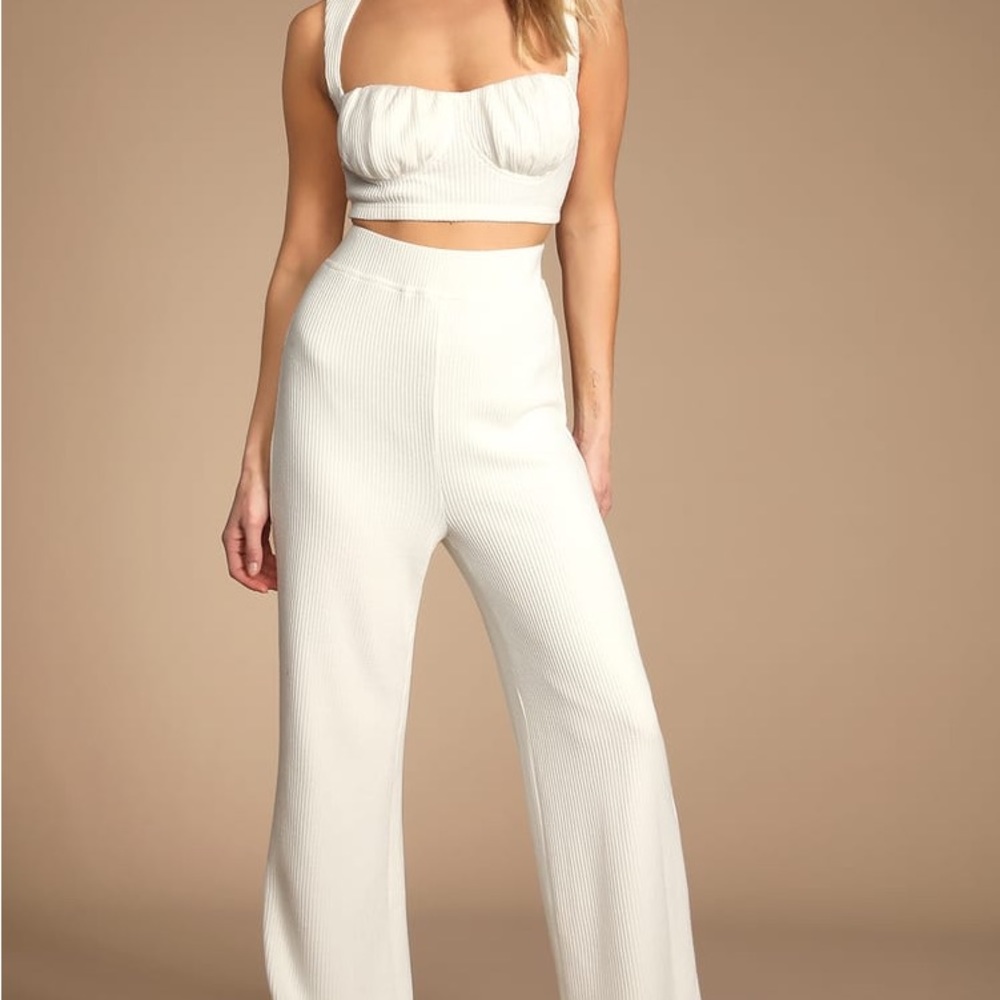 Lulus Relaxed Livin' White Waffle Knit High-Waisted Lounge Pants